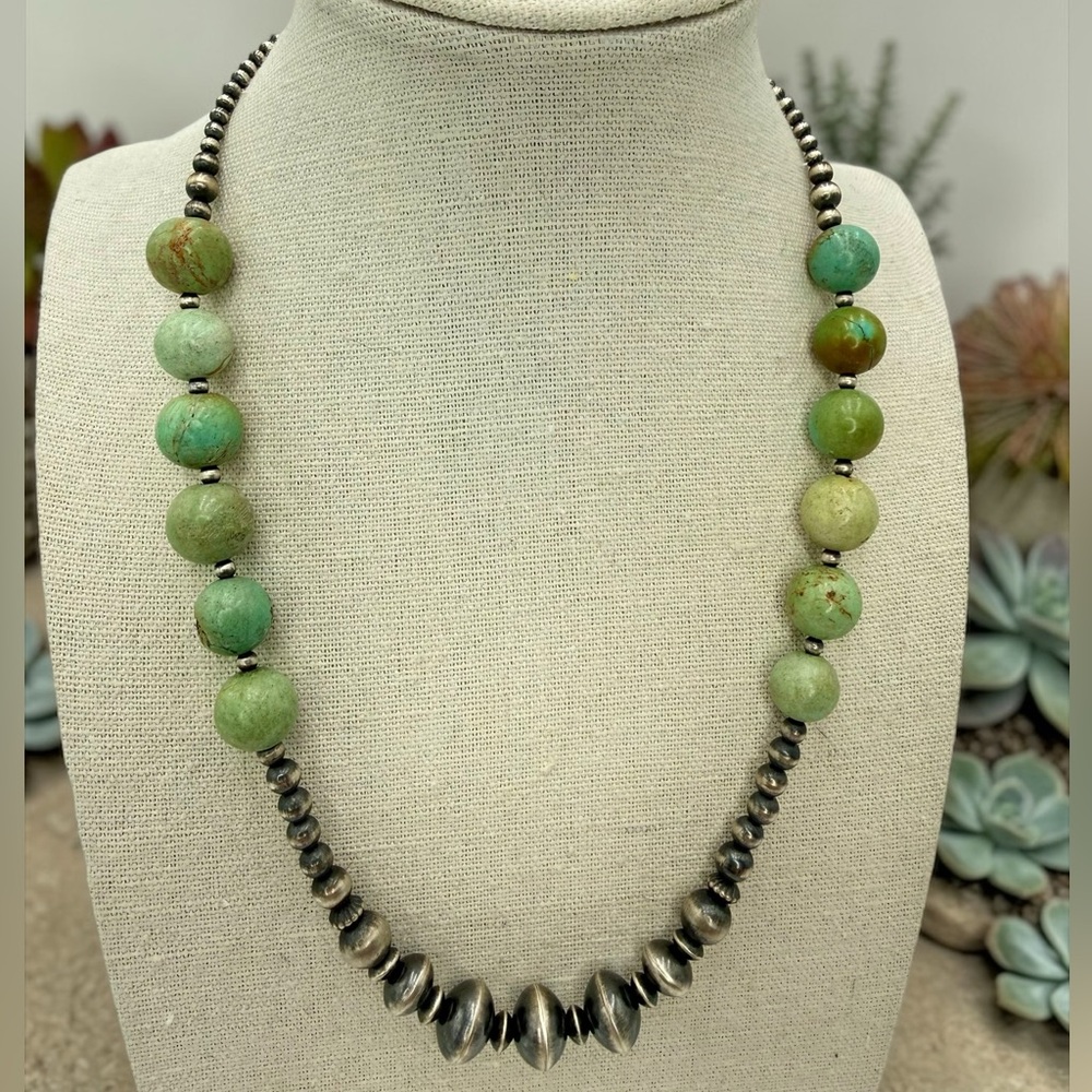 NWT Navajo Sterling Silver & Turquoise Beaded Necklace 18–20” Navajo Pearls - Picture 7 of 17